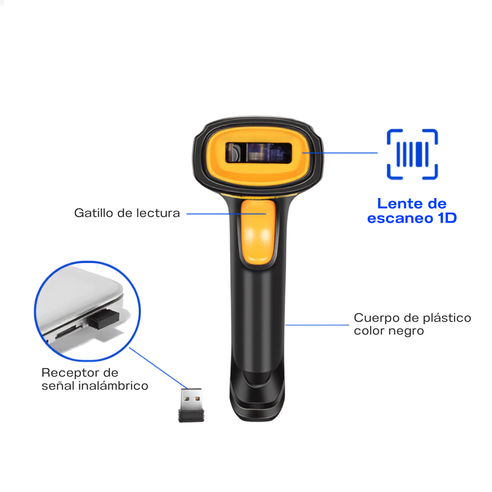 Lector De Código De Barras 1D NAKU LCB1D-002 Inalámbrico USB Láser Lineal - Imagen 3