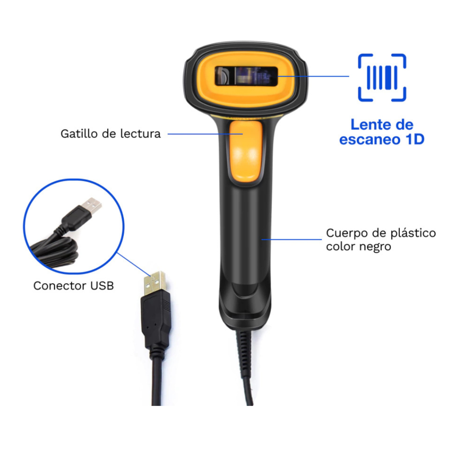 Lector De Código De Barras Naku 1D LCB1D-001 USB Imager Láser Lineal - Imagen 2