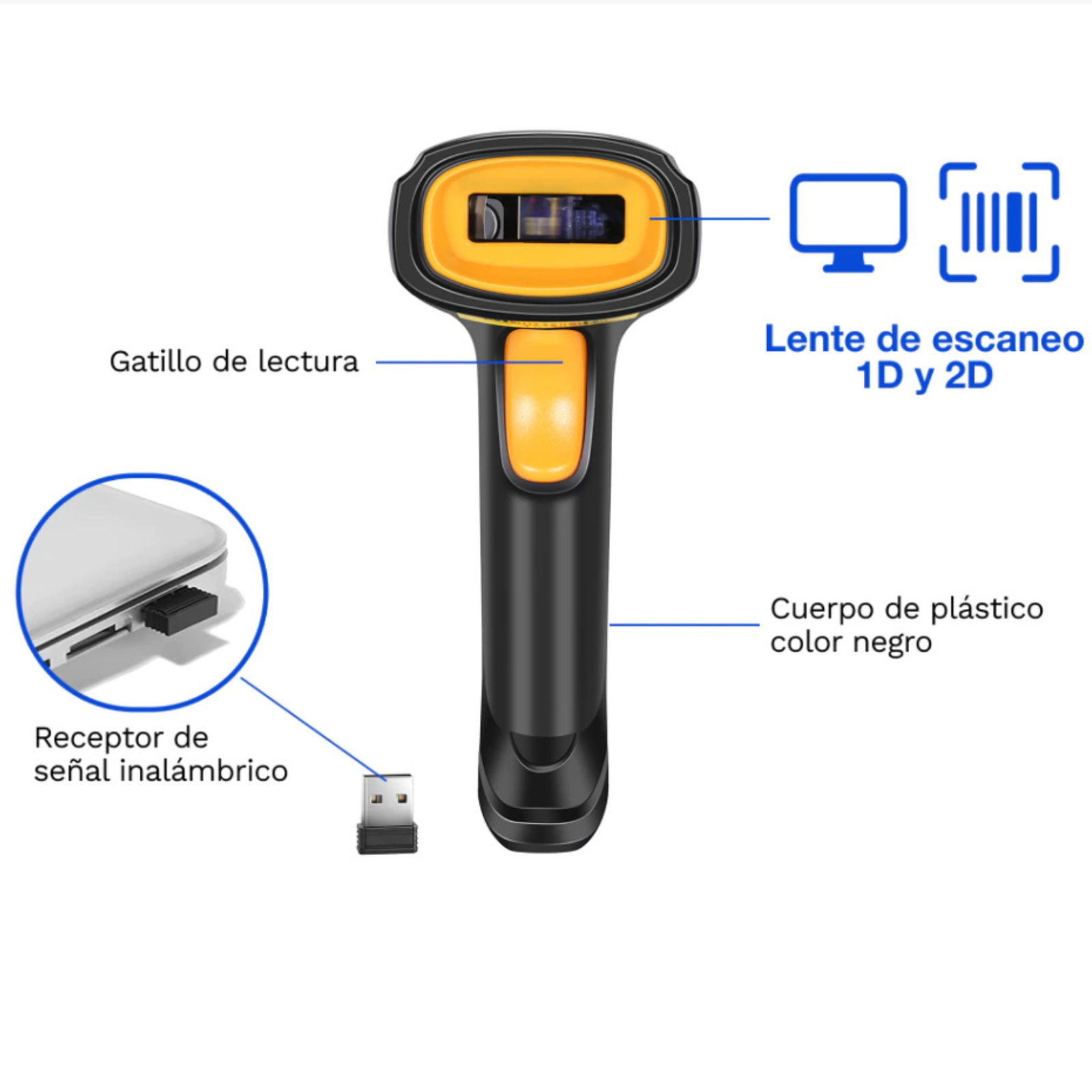 Lector De Código De Barras y Pantallas 2D NAKU LCB2D-004 USB Inalámbrico - Imagen 2